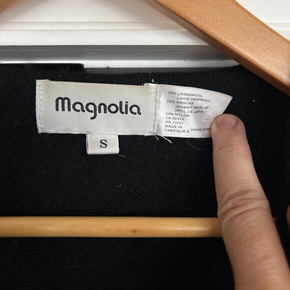 Vintage 90s Magnolia Black Beaded Applique Cardigan Lambswool Angora Sz S - Picture 5 of 5